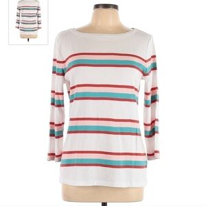 The Talbots Tee 3/4 Sleeves Striped Top Women's Large L Casual Comfort Everyday